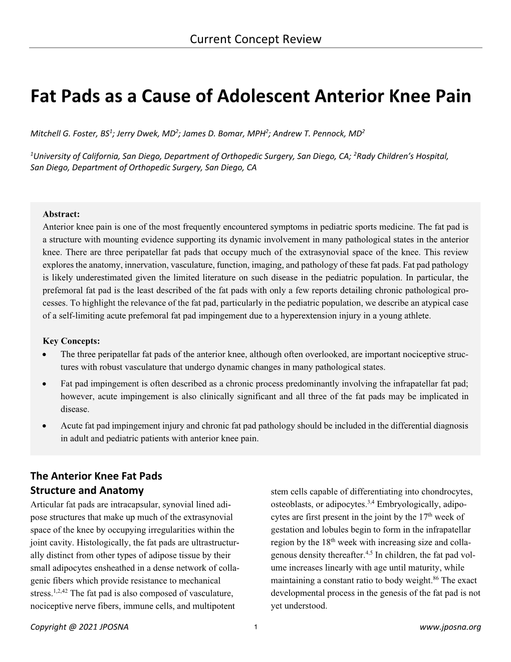 Fat Pads As a Cause of Adolescent Anterior Knee Pain