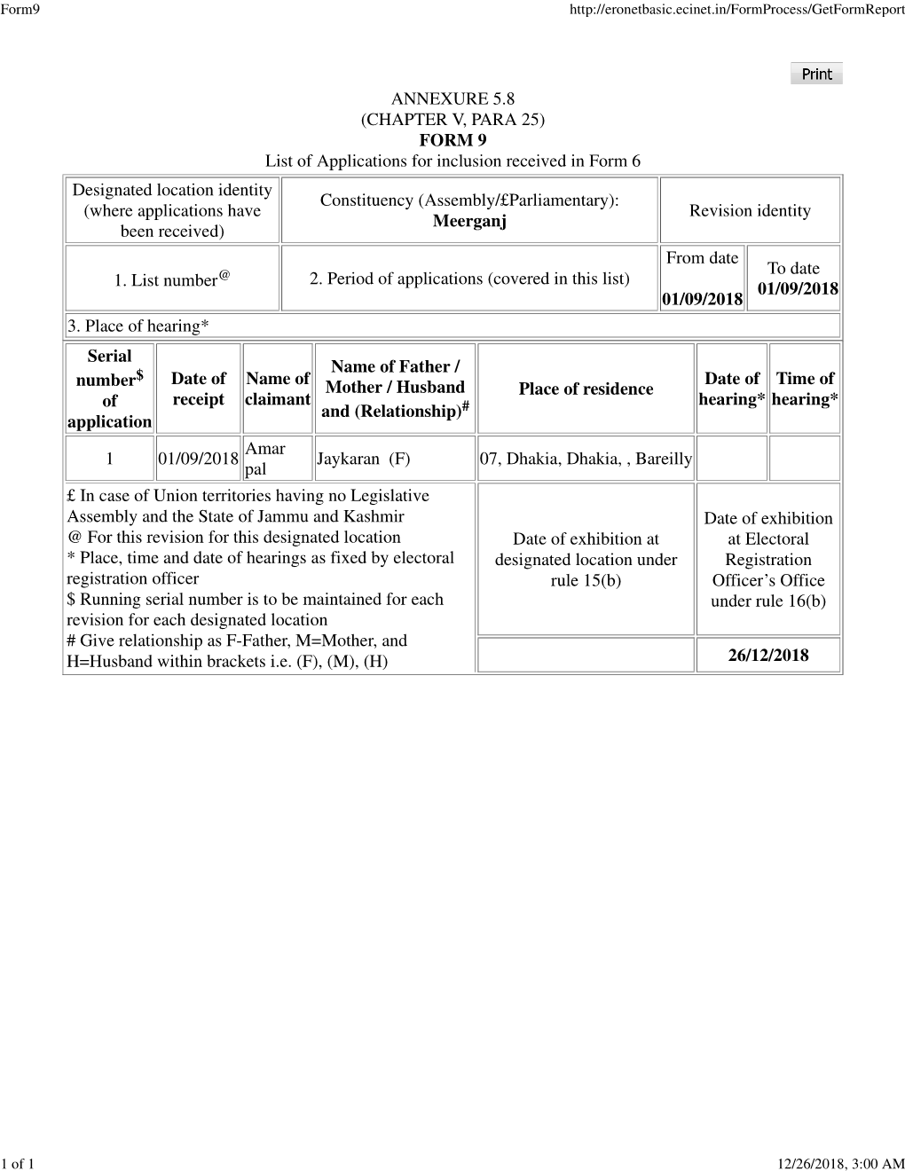 ANNEXURE 5.8 (CHAPTER V, PARA 25) FORM 9 List of Applications For