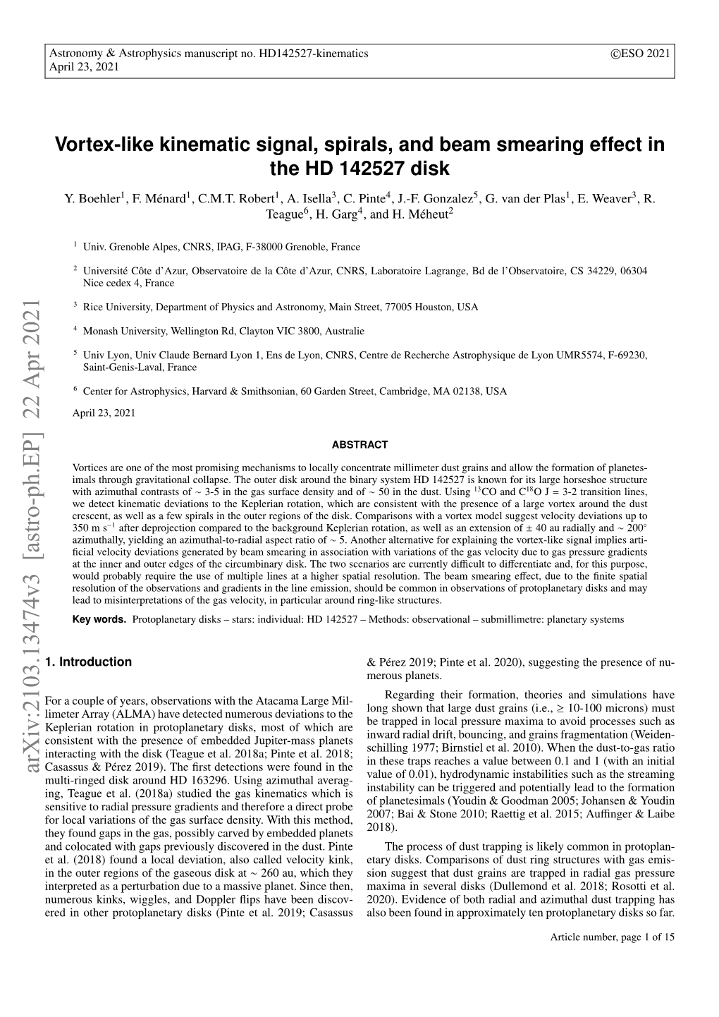 Arxiv:2103.13474V3 [Astro-Ph.EP] 22 Apr 2021 Value of 0.01), Hydrodynamic Instabilities Such As the Streaming Multi-Ringed Disk Around HD 163296