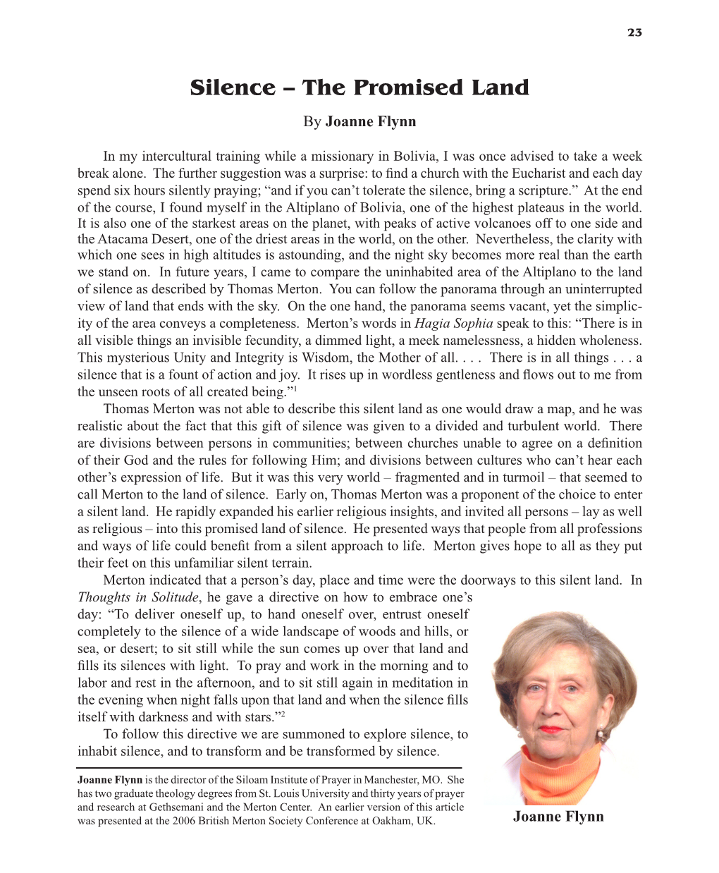 Silence – the Promised Land by Joanne Flynn