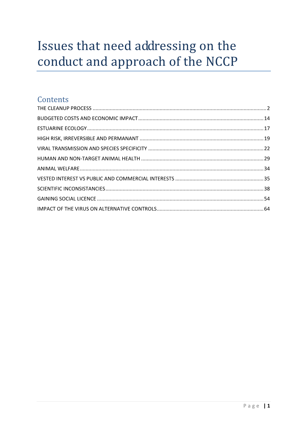 Issues That Need Addressing on the Conduct and Approach of the NCCP