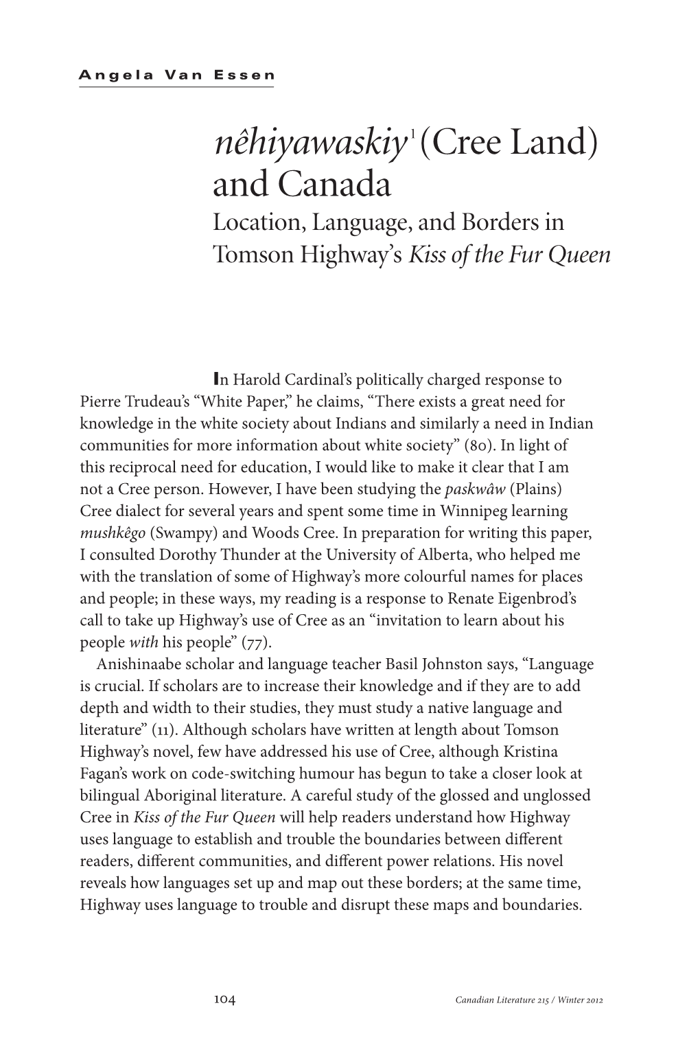 Nêhiyawaskiy1(Cree Land) and Canada