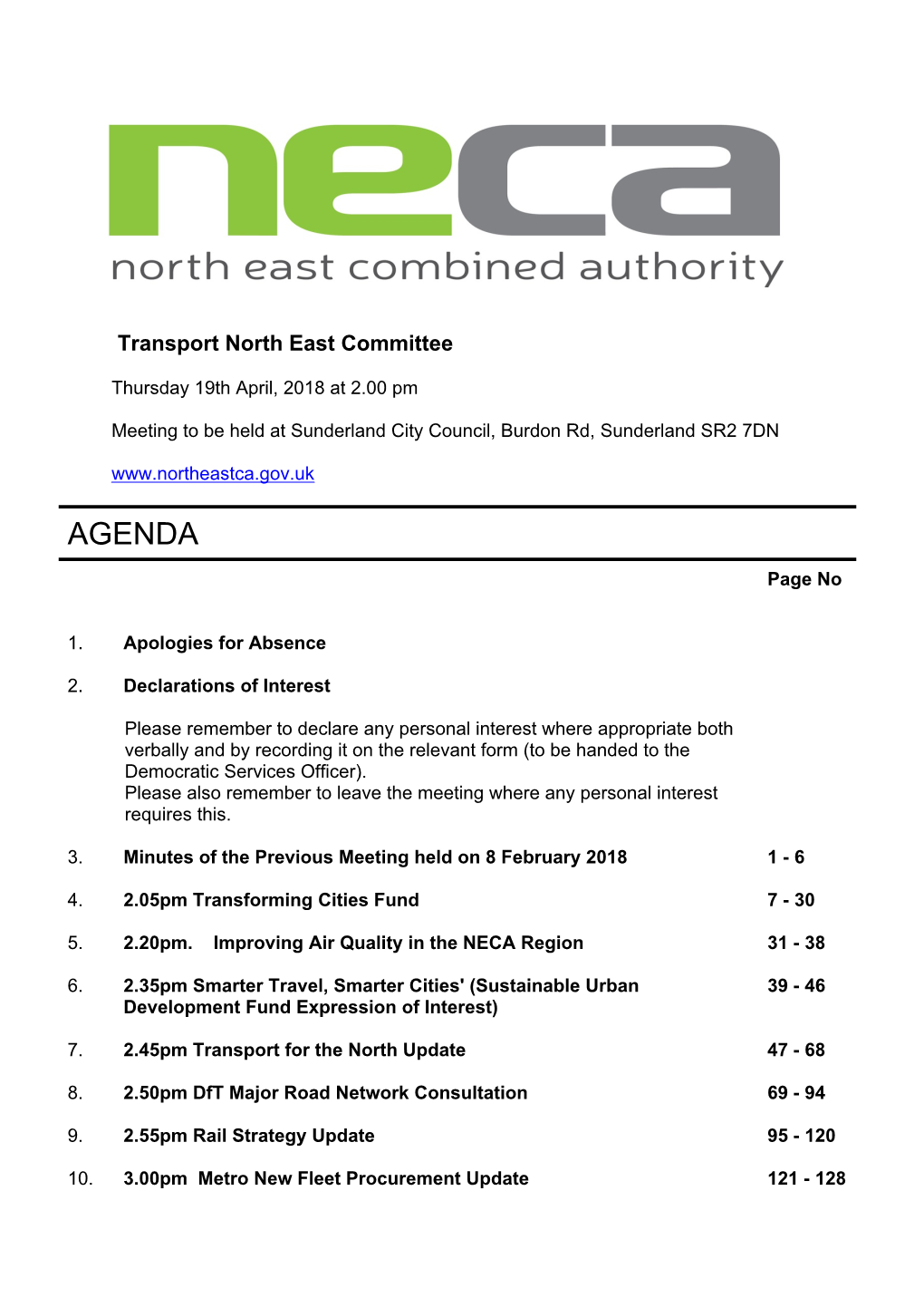 (Public Pack)Agenda Document for North East Combined Authority