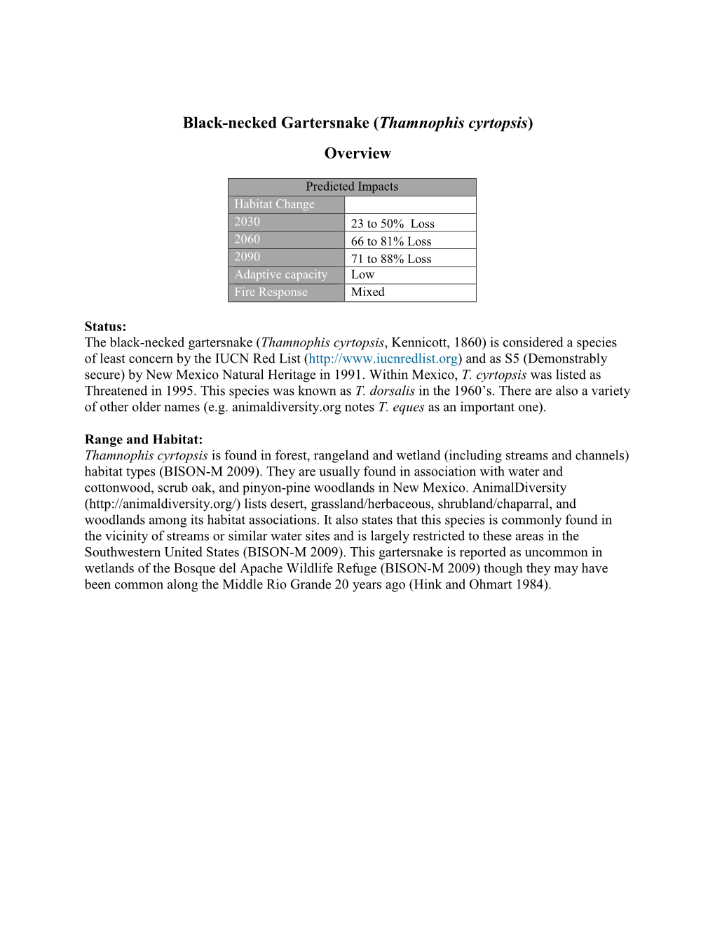 Black-Necked Gartersnake (Thamnophis Cyrtopsis) Overview