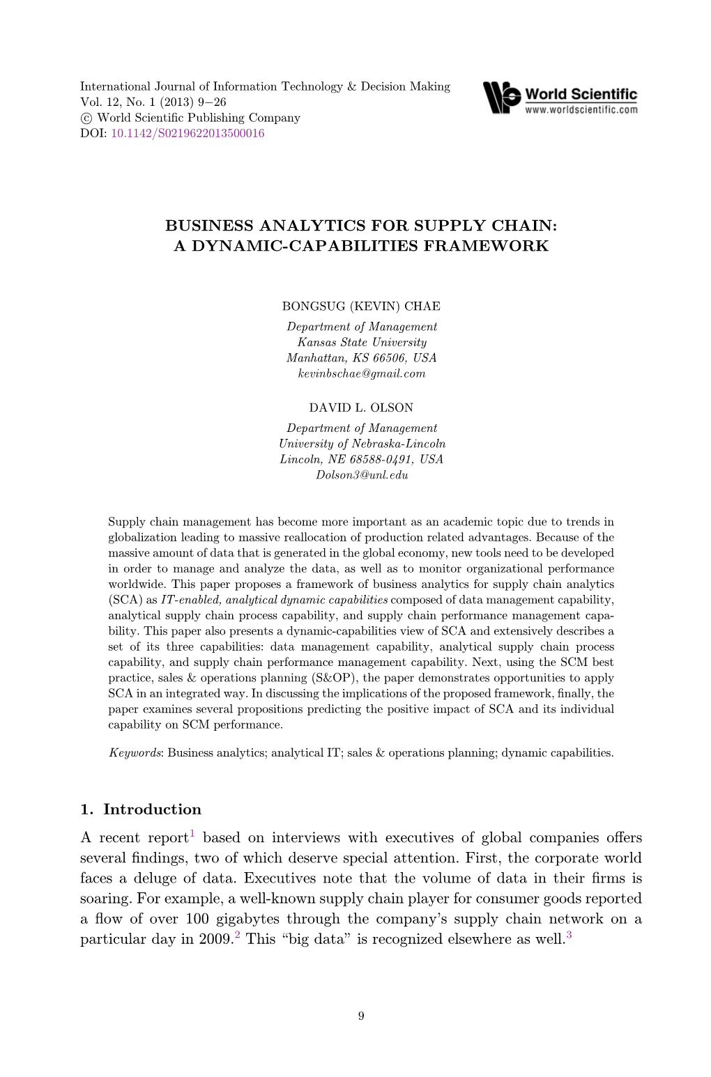 Business Analytics for Supply Chain: a Dynamic-Capabilities Framework