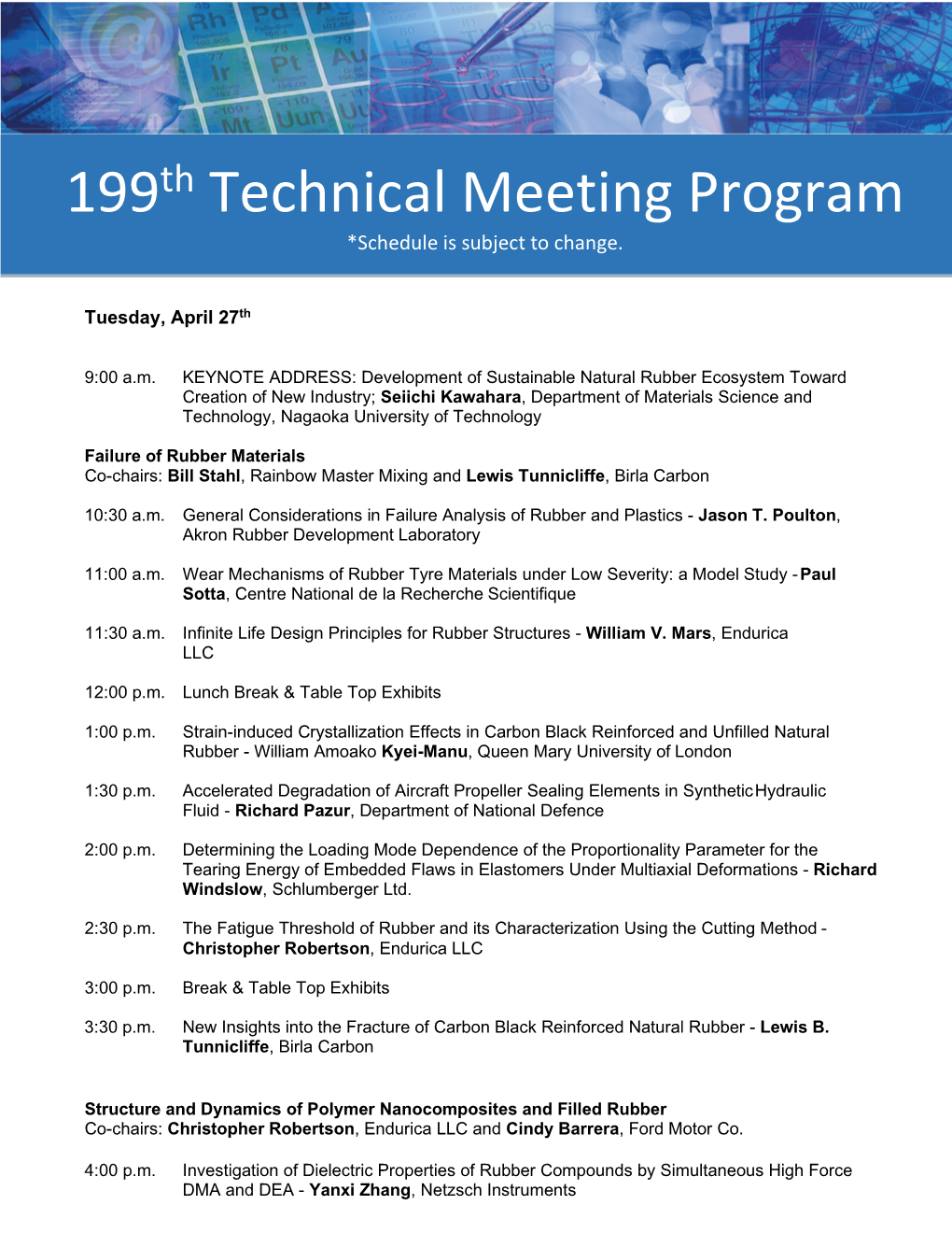 199Th Technical Meeting Program