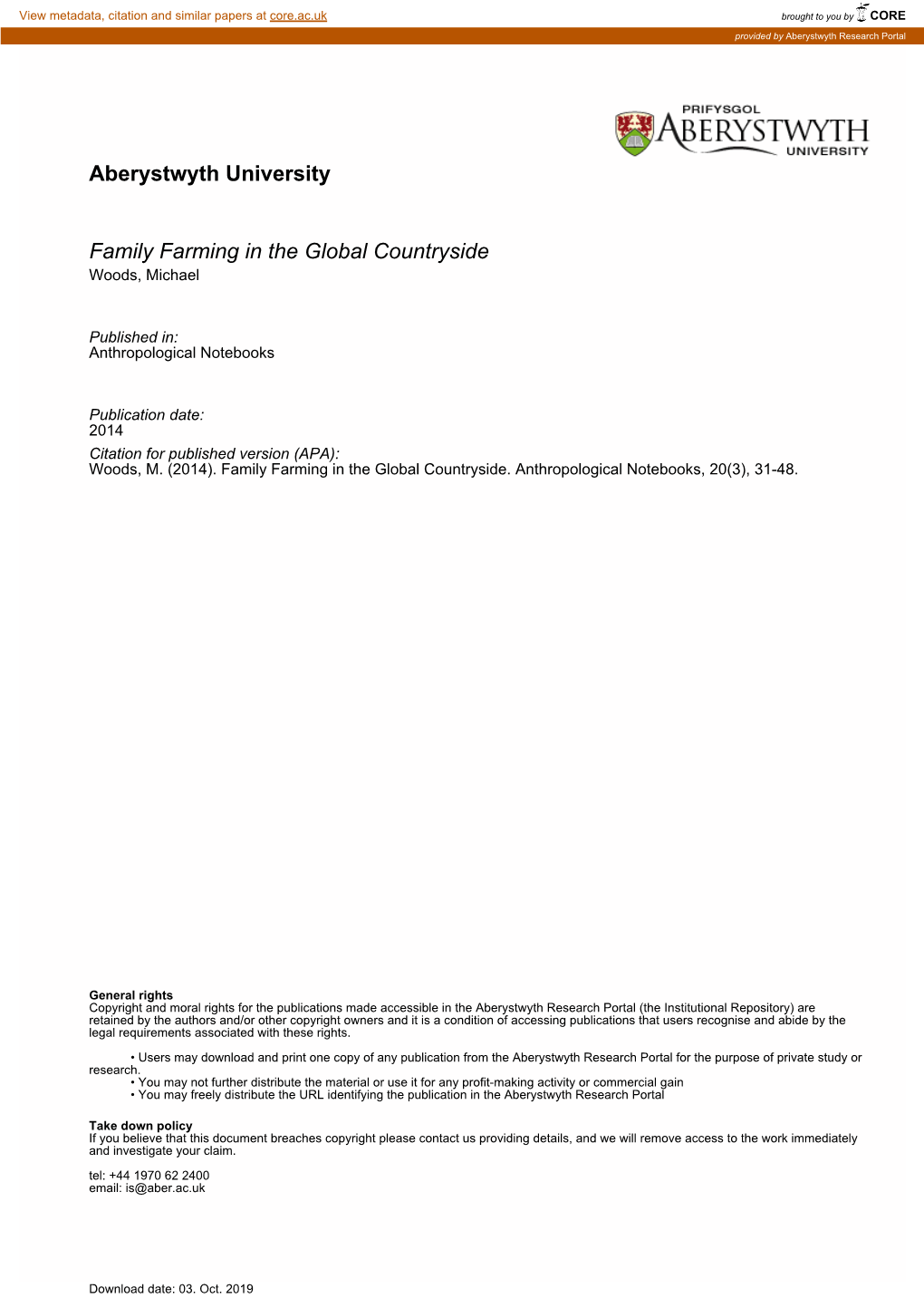 Aberystwyth University Family Farming in the Global Countryside