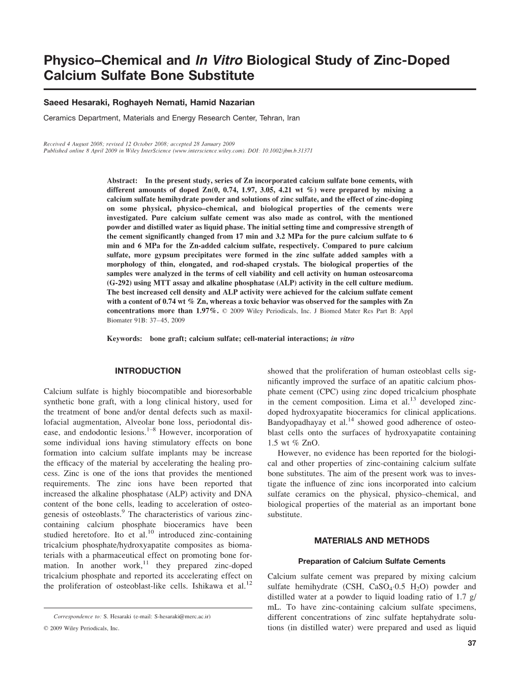 Physico-Chemical and in Vitro Biological Study of Zinc-Doped