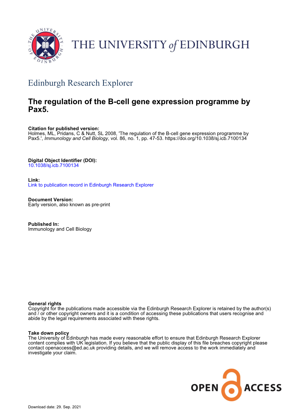 The Regulation of the B-Cell Gene Expression Programme By