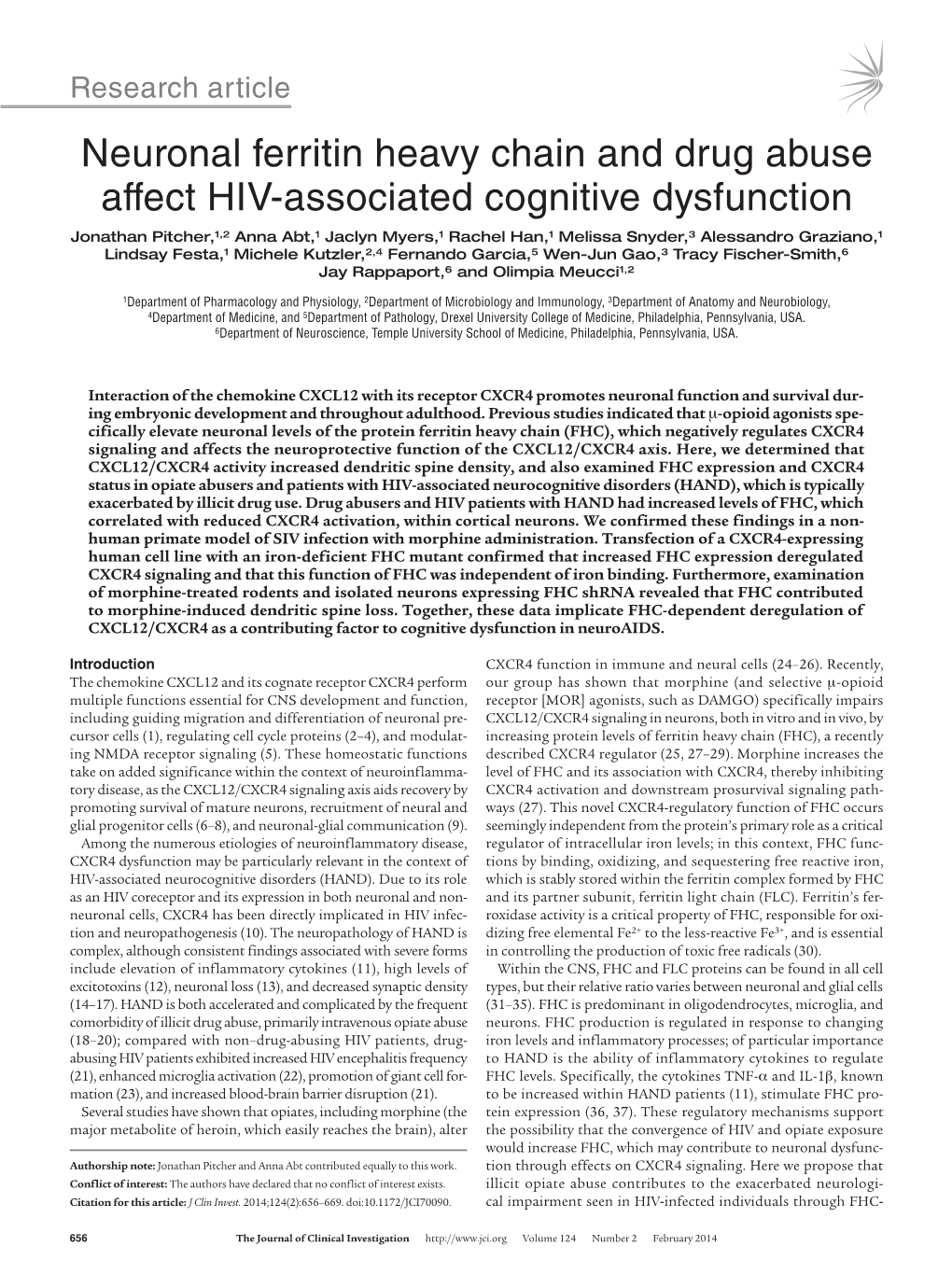 Neuronal Ferritin Heavy Chain and Drug Abuse Affect HIV-Associated