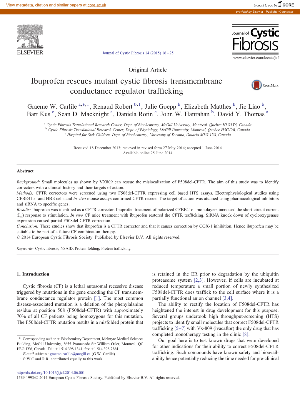 Ibuprofen Rescues Mutant Cystic Fibrosis Transmembrane