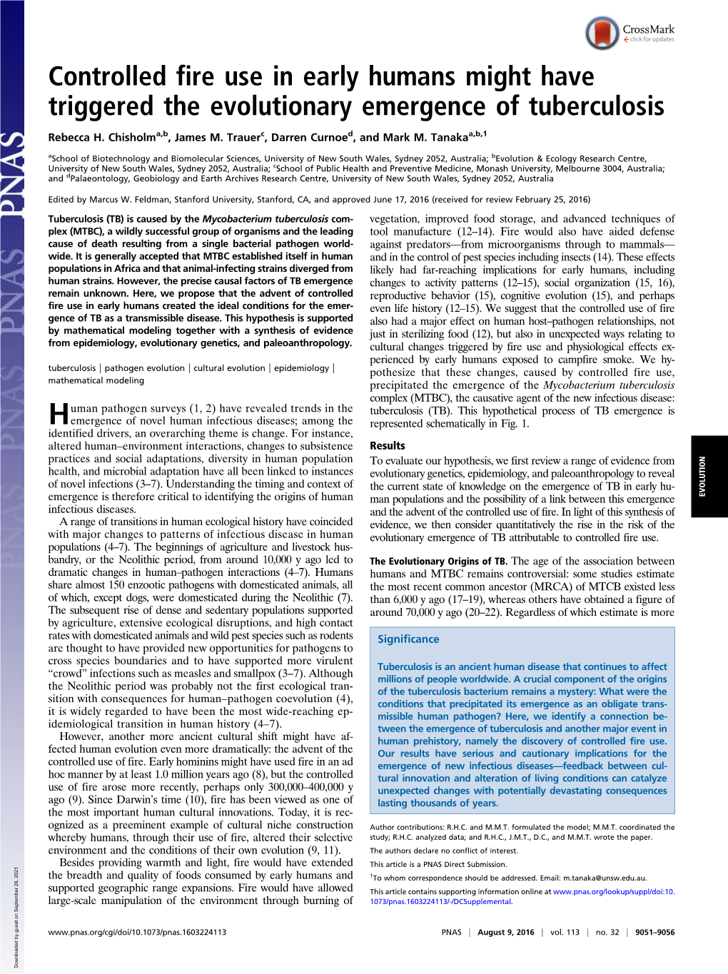 Controlled Fire Use in Early Humans Might Have Triggered the Evolutionary Emergence of Tuberculosis