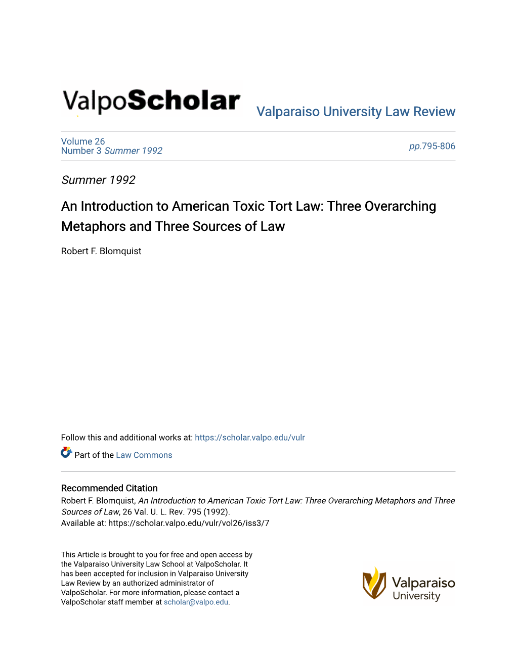 An Introduction to American Toxic Tort Law: Three Overarching Metaphors and Three Sources of Law