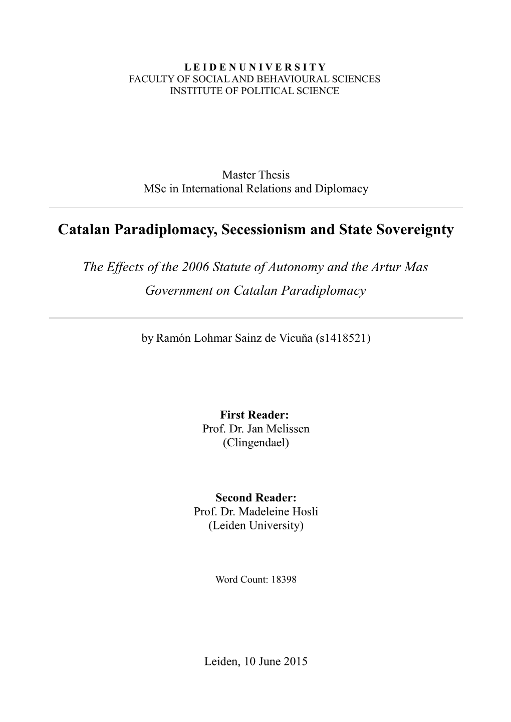 Thesis Catalan Paradiplomacy