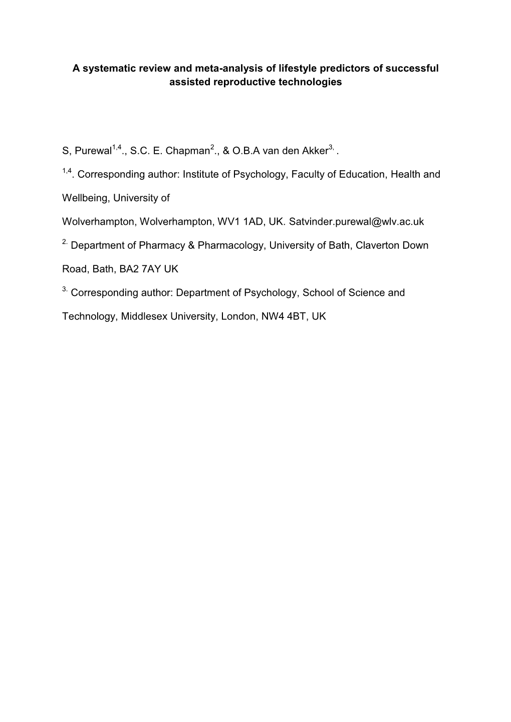 A Systematic Review and Meta-Analysis of Lifestyle Predictors of Successful Assisted Reproductive Technologies