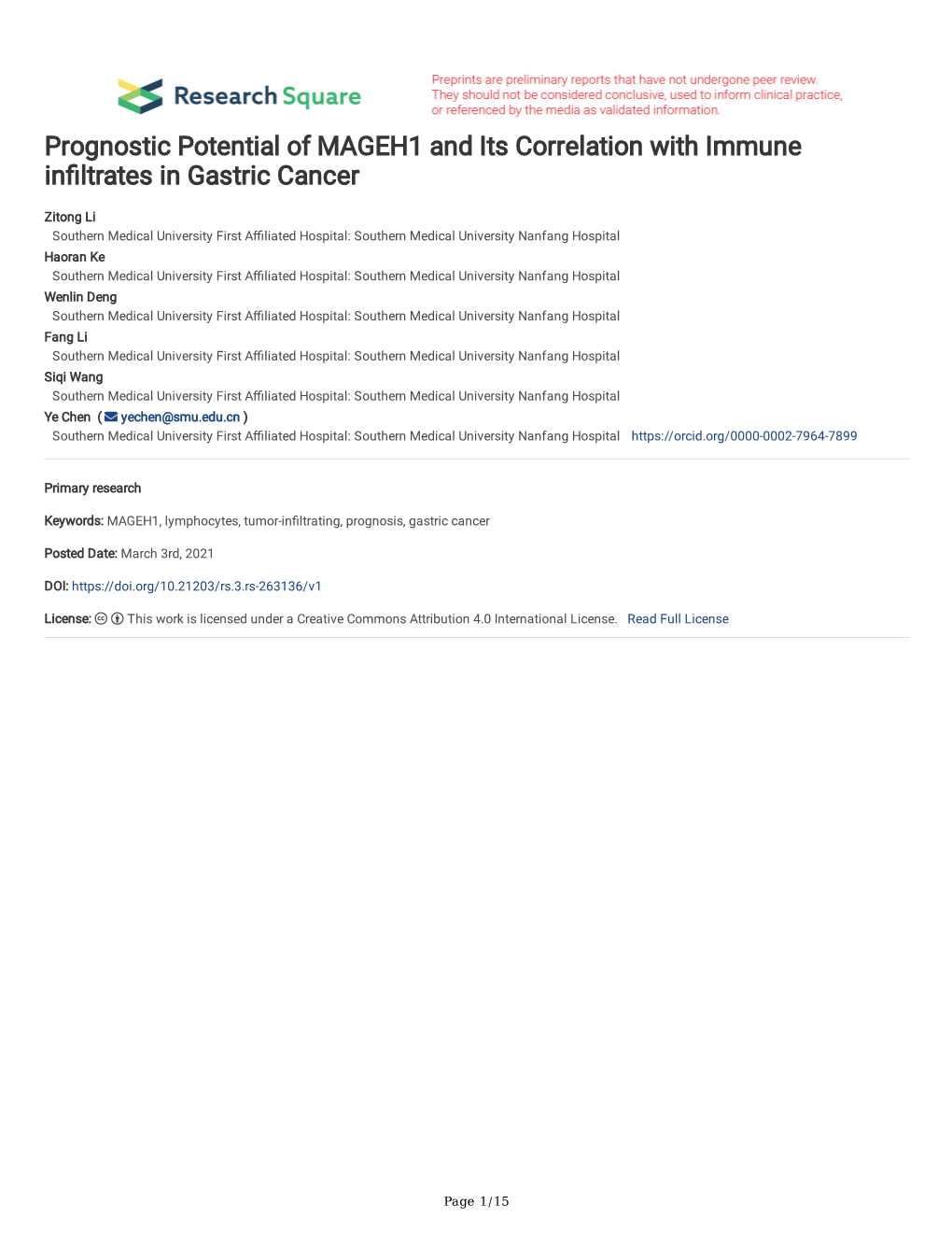 Prognostic Potential of MAGEH1 and Its Correlation with Immune Infltrates in Gastric Cancer