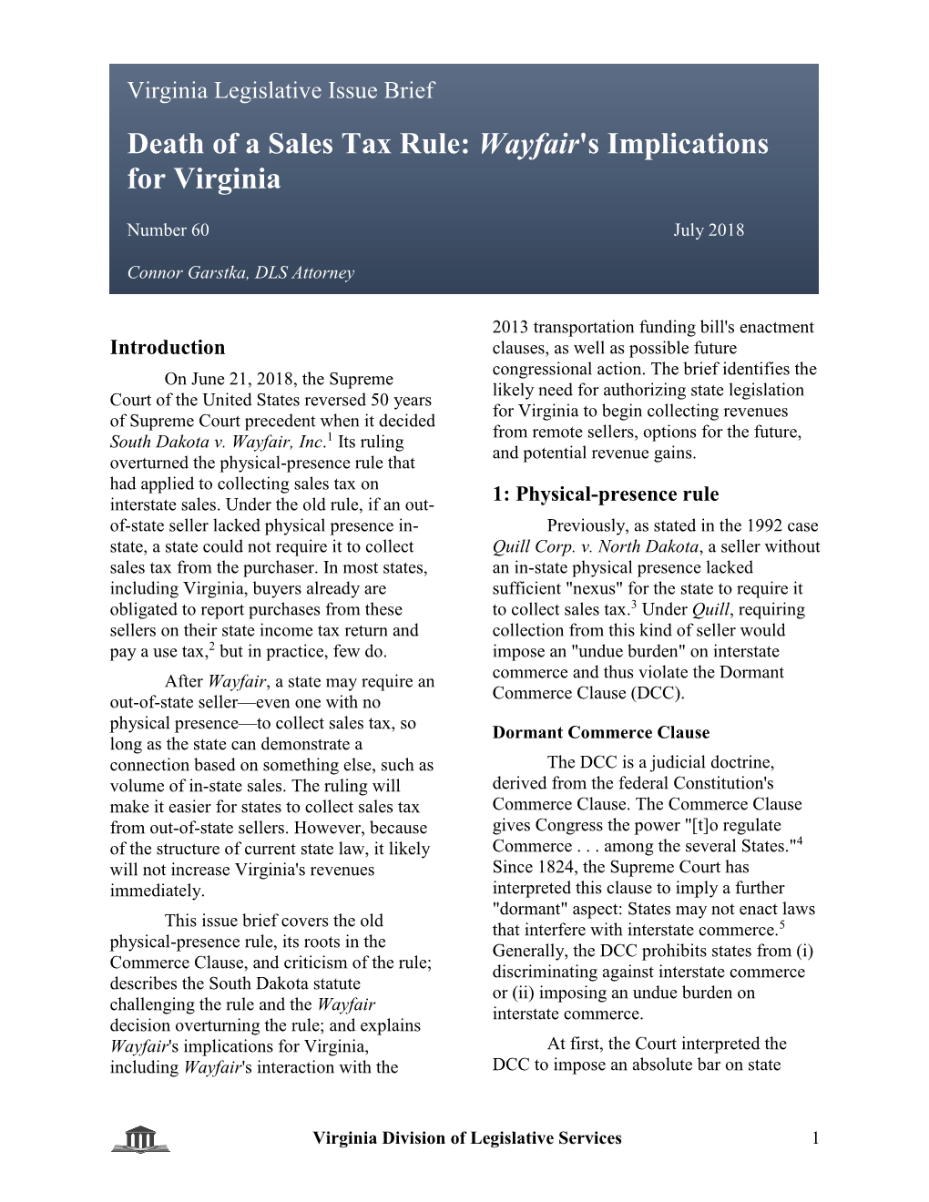 Death of a Sales Tax Rule: Wayfair's Implications for Virginia