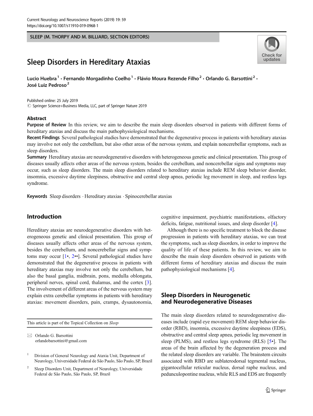 Sleep Disorders in Hereditary Ataxias