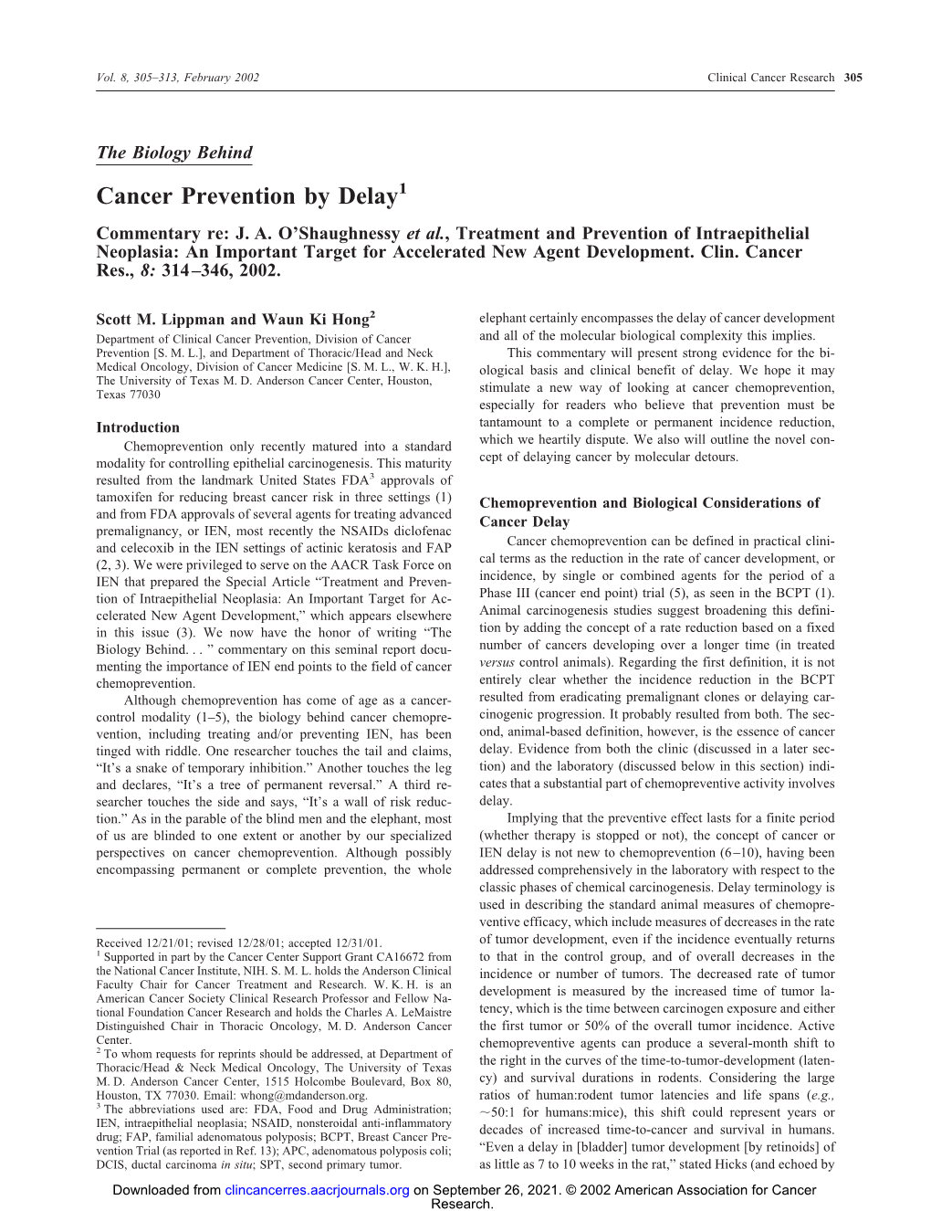 Cancer Prevention by Delay1 Commentary Re: J