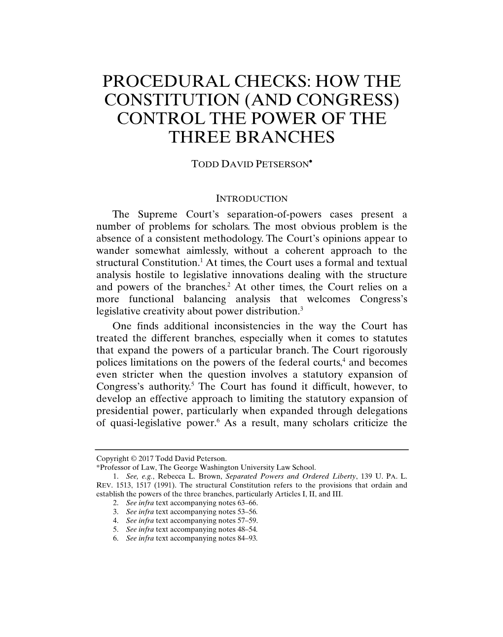 Procedural Checks: How the Constitution (And Congress) Control the Power of the Three Branches