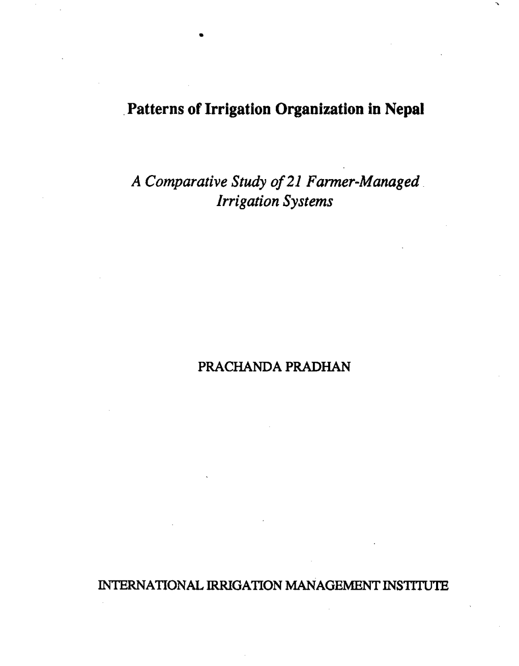 Patterns of Irrigation Organization in Nepal a Comparative Study Of21