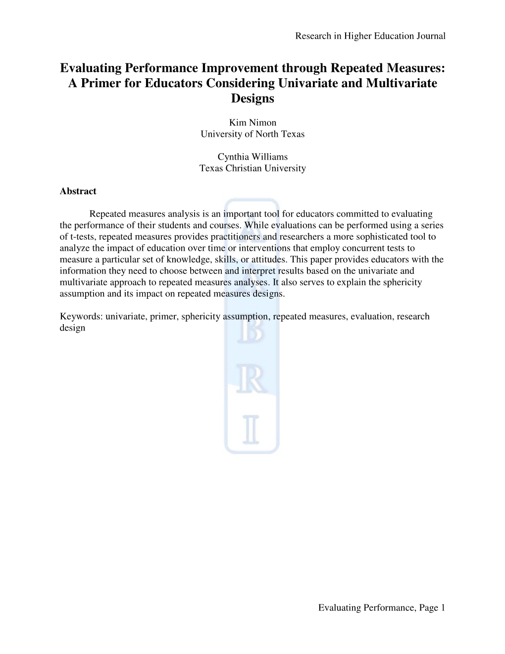 Evaluating Performance Improvement Through Repeated Measures: a Primer for Educators Considering Univariate and Multivariate Designs