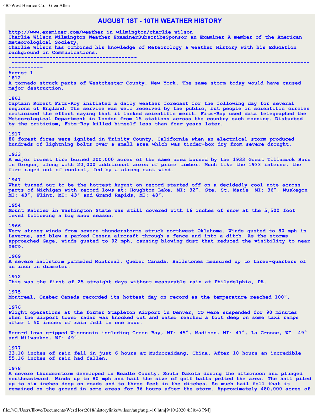 Ref. Wilson Wx. History