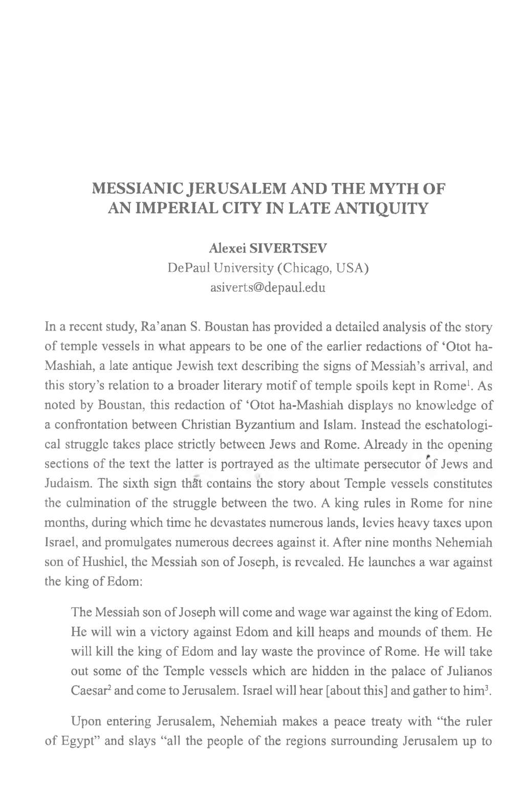 Messianic Jerusalem and the Myth of an Imperial City in Late Antiquity