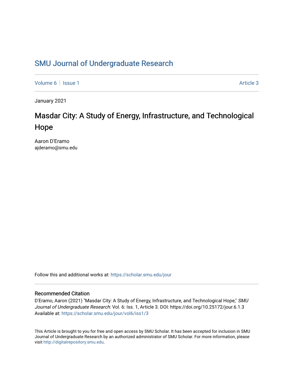 Masdar City: a Study of Energy, Infrastructure, and Technological Hope