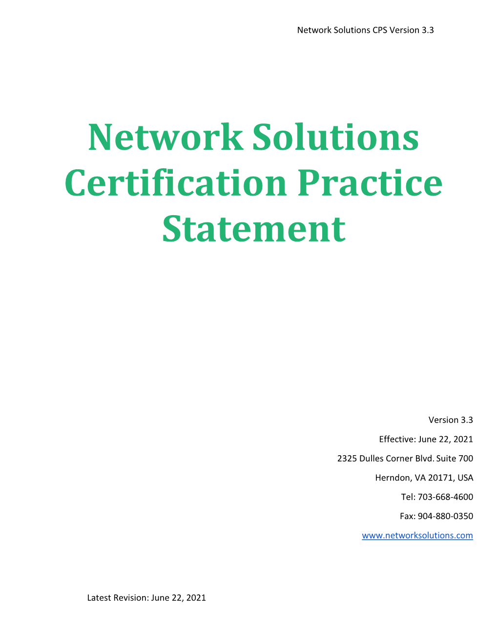 Network Solutions Certification Practice Statement