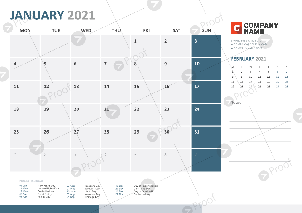 JANUARY 2021 Proof MON TUE WED THU FRI SAT Sunproof