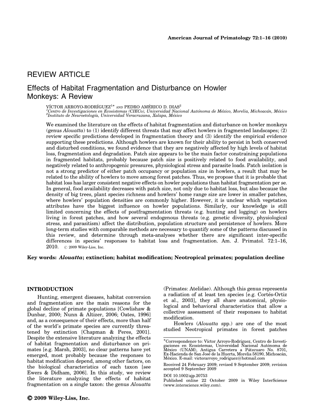 Effects of Habitat Fragmentation and Disturbance on Howler Monkeys: a Review