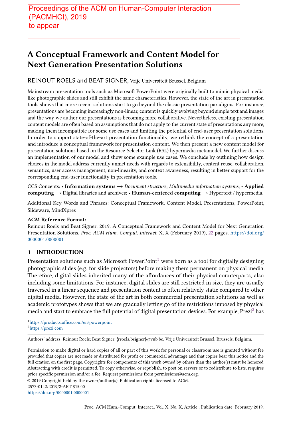 A Conceptual Framework and Content Model for Next Generation Presentation Solutions