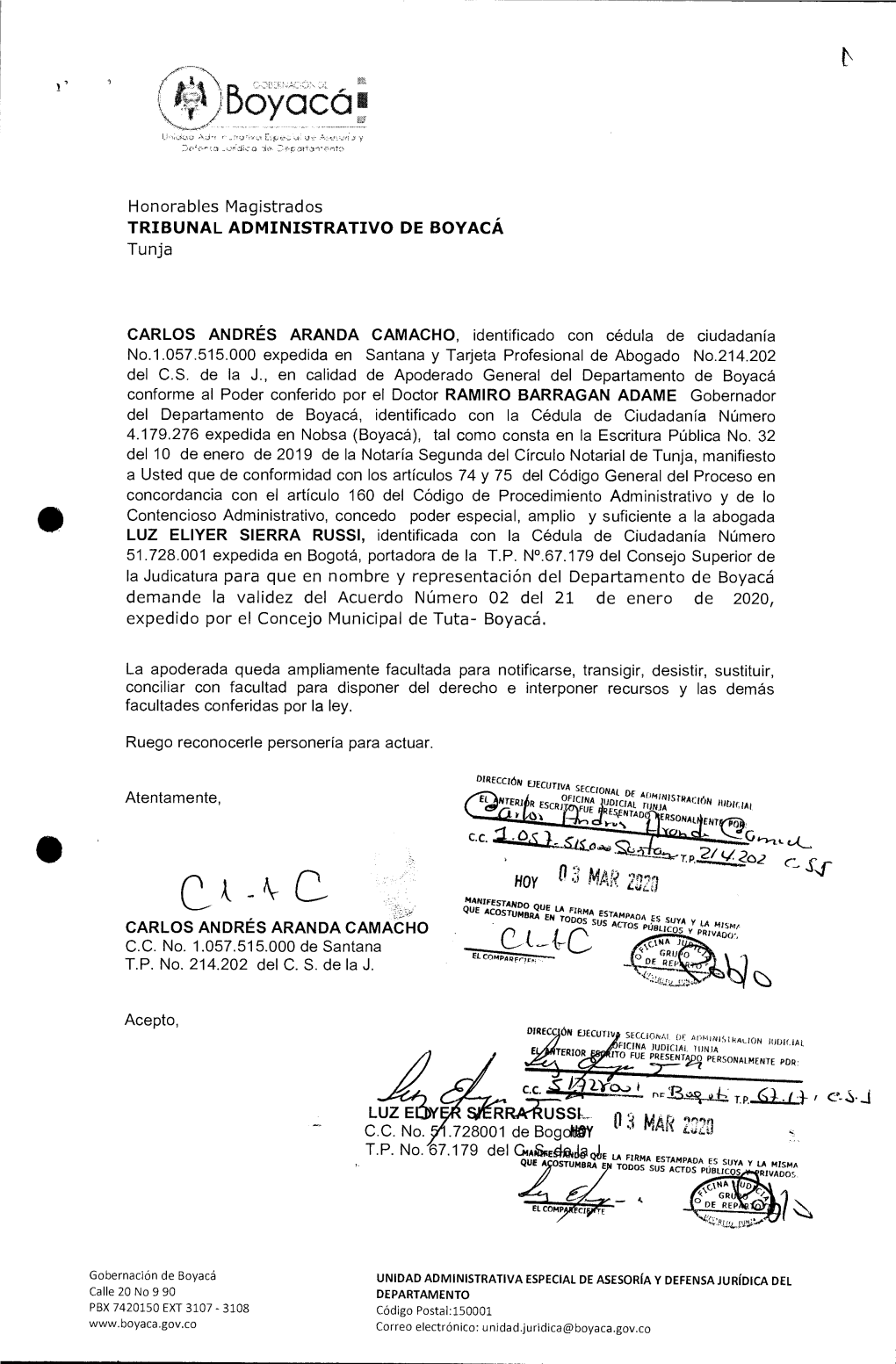 Demanda Contra La Validez Del Acuerdo Número 02 Del 21 De Enero De 2020, Expedido Por El Honorable Concejo Municipal De Tuta, Boyacá