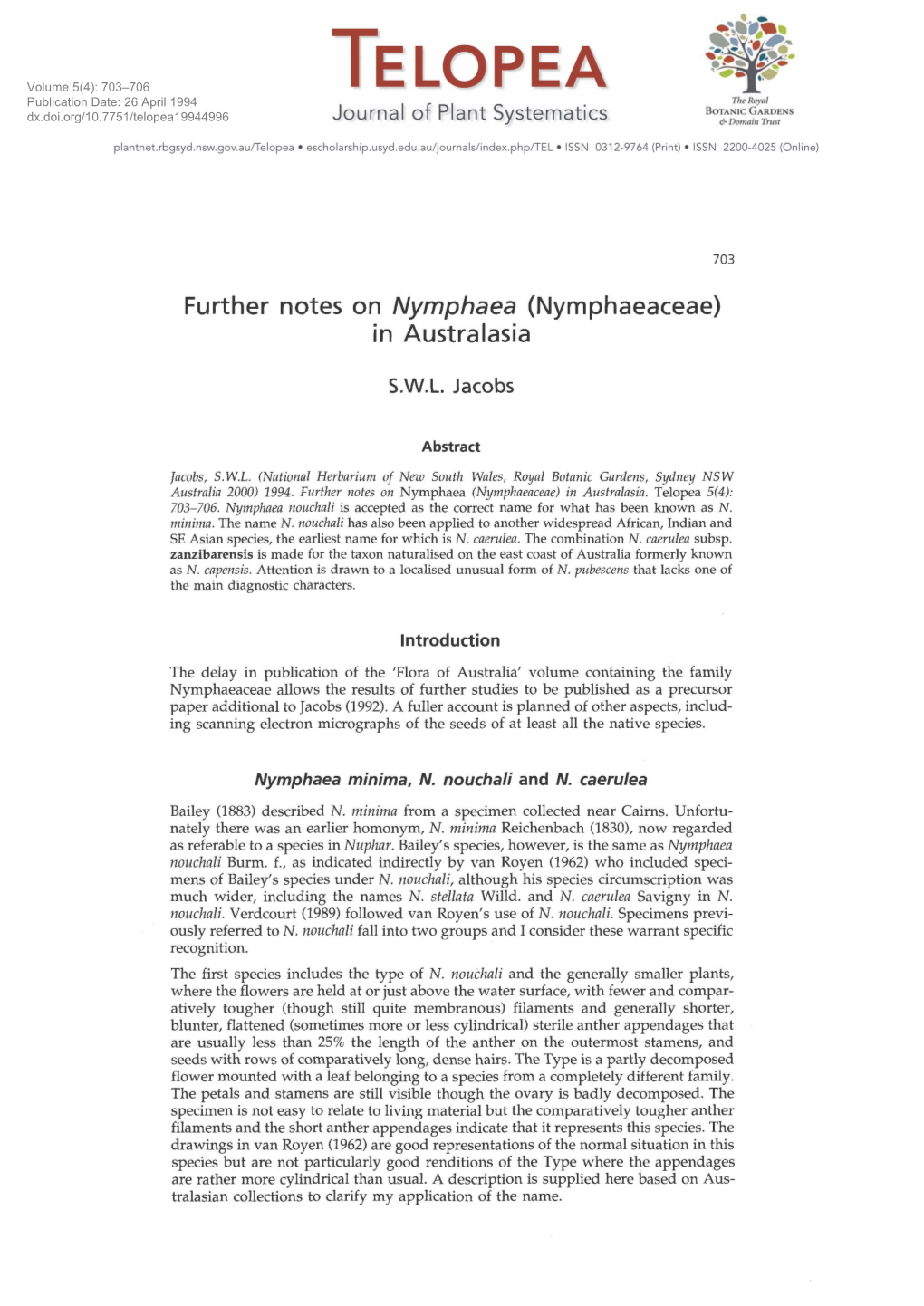Nymphaeaceae) in Australasia