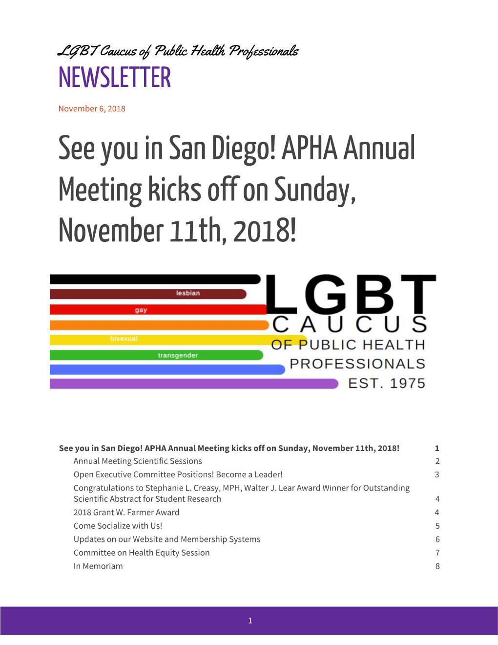 APHA Annual Meeting 2018 Newsletter