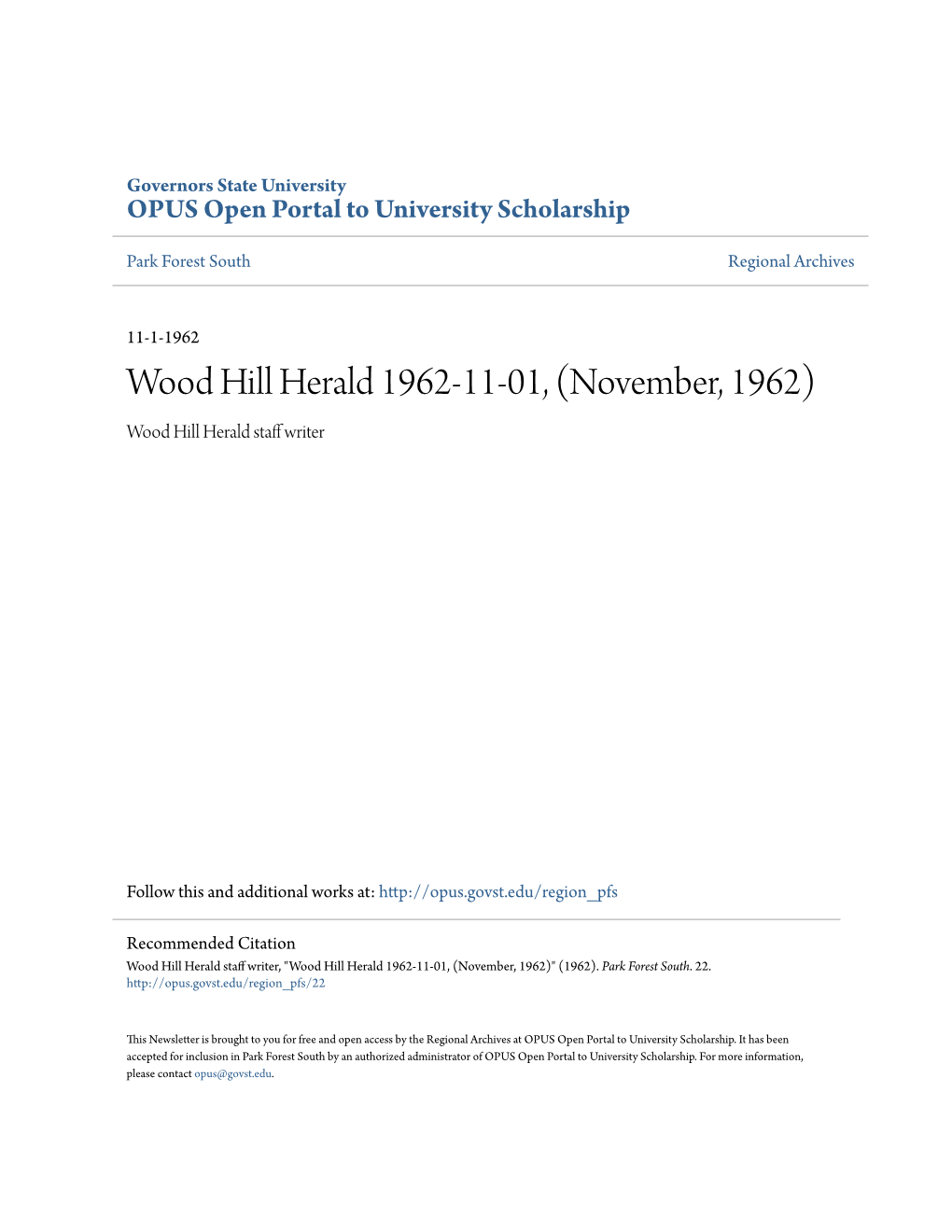 Wood Hill Herald 1962-11-01, (November, 1962) Wood Hill Herald Staff Writer