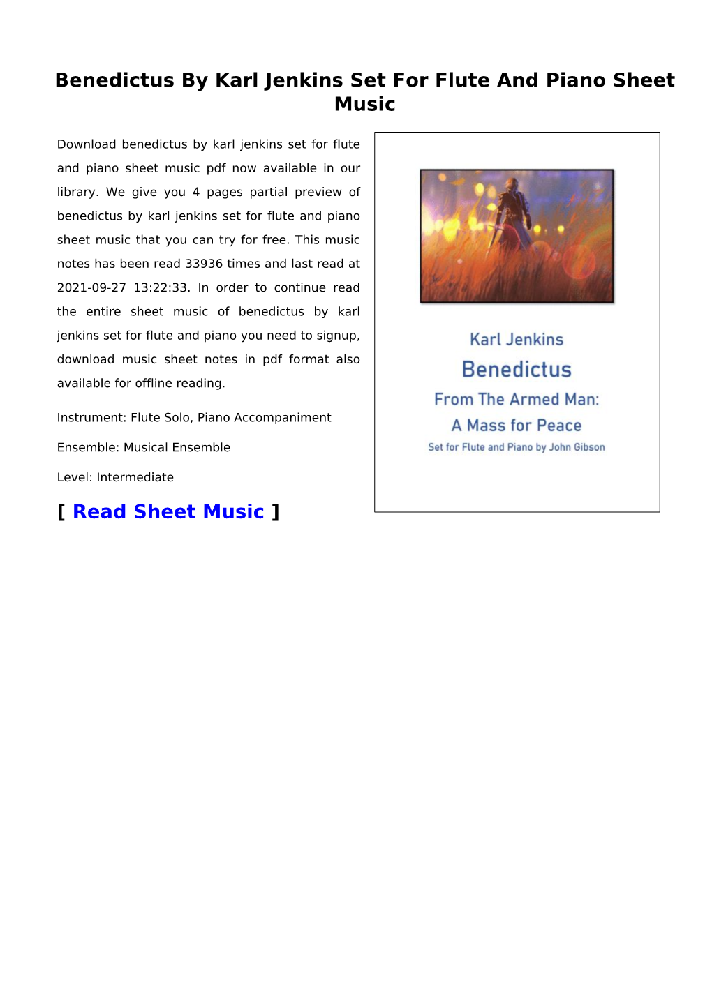 Benedictus by Karl Jenkins Set for Flute and Piano Sheet Music