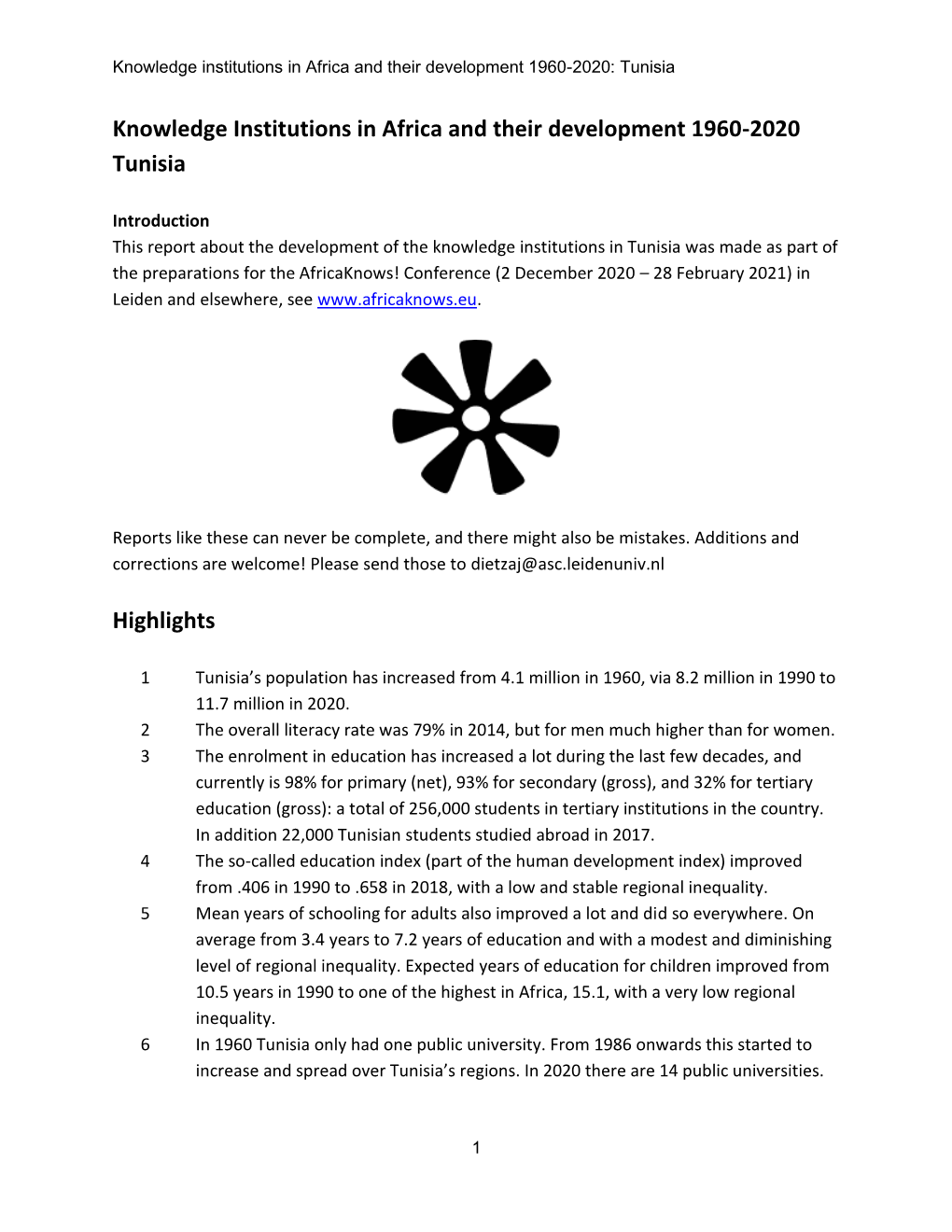 Knowledge Institutions in Africa and Their Development 1960-2020: Tunisia