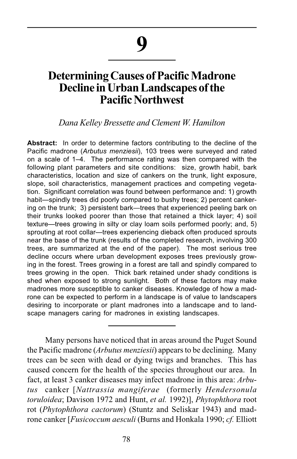 Determining Causes of Pacific Madrone Decline in Urban Landscapes of the Pacific Northwest