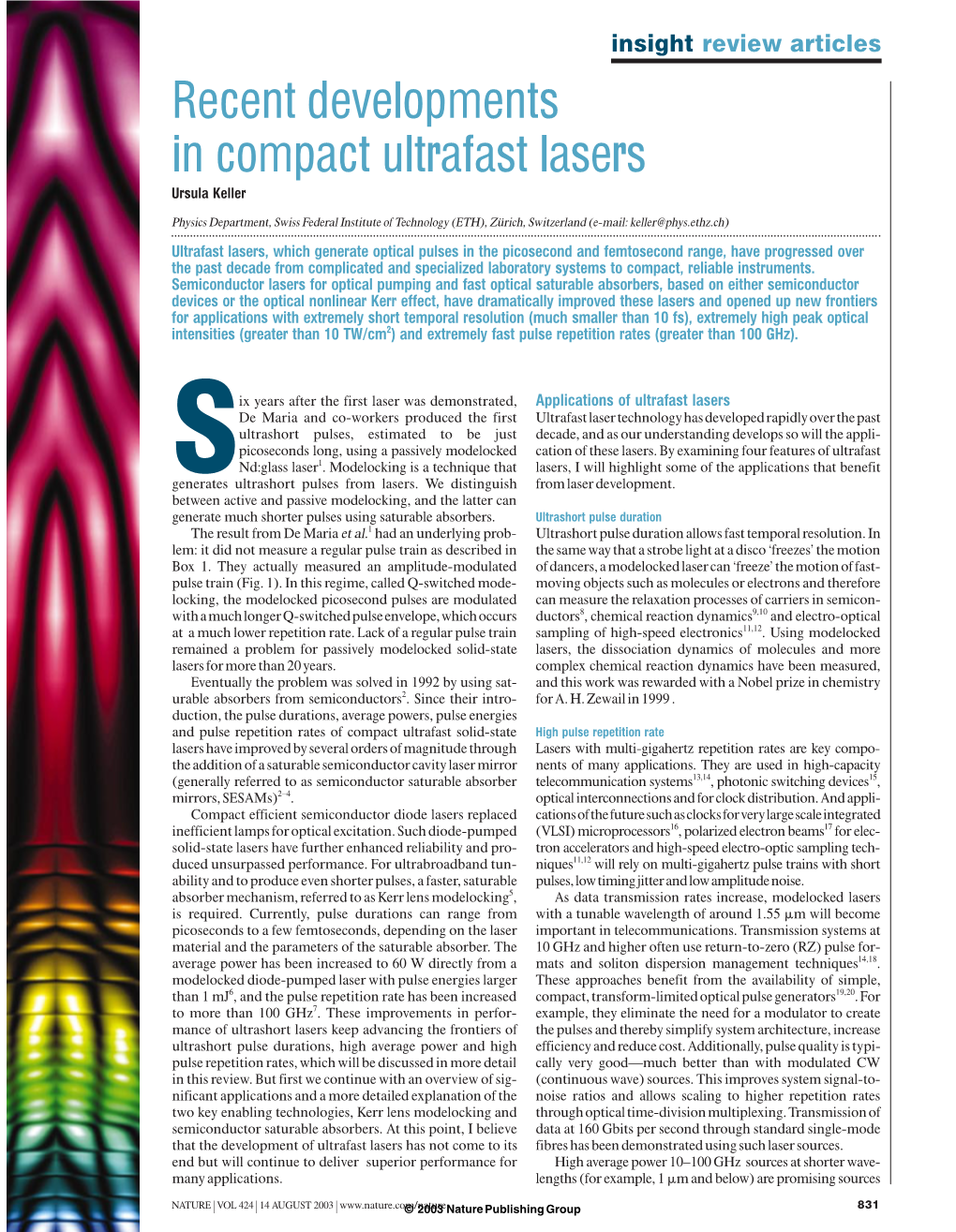 Recent Developments in Compact Ultrafast Lasers Ursula Keller