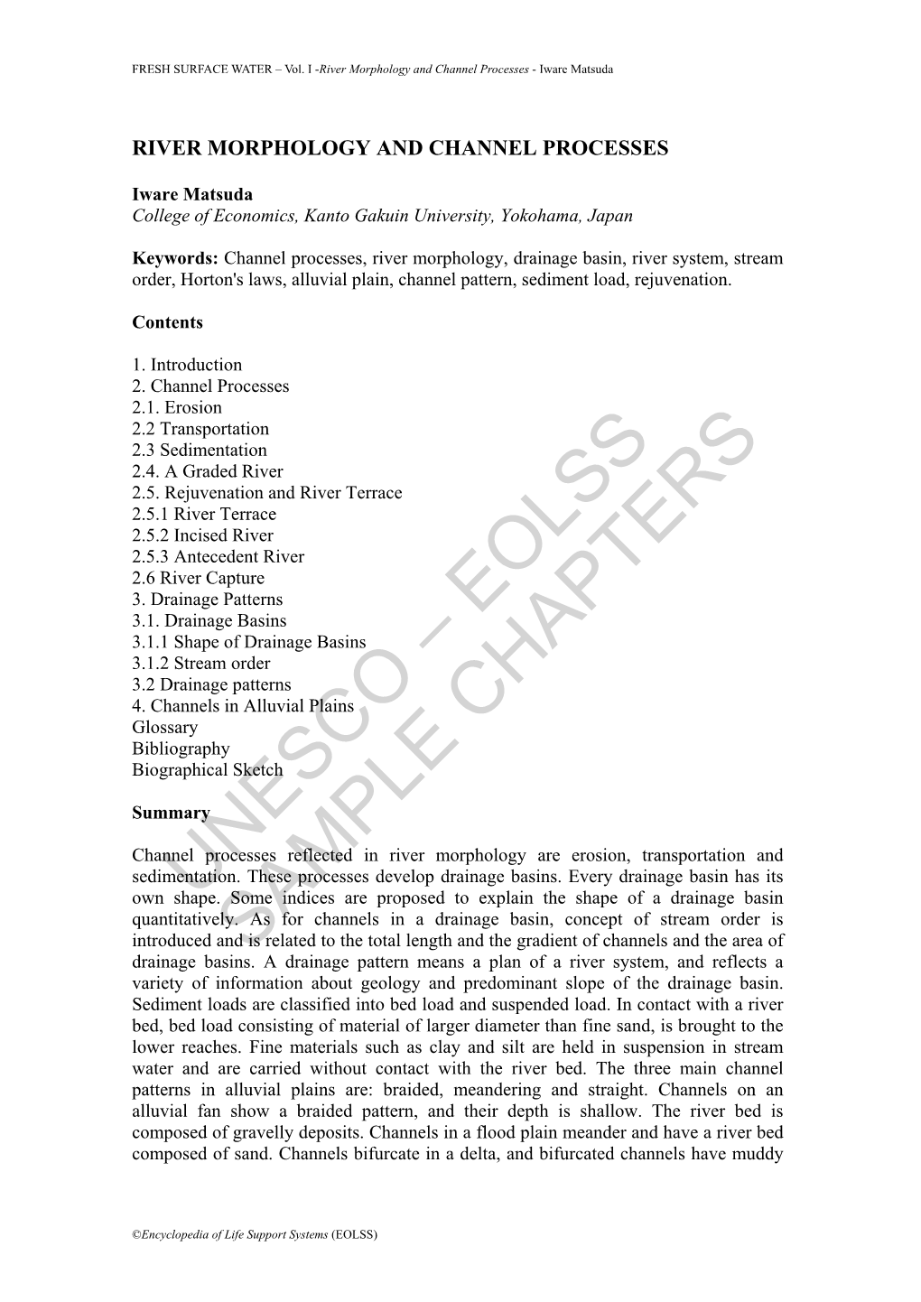 River Morphology and Channel Processes - Iware Matsuda