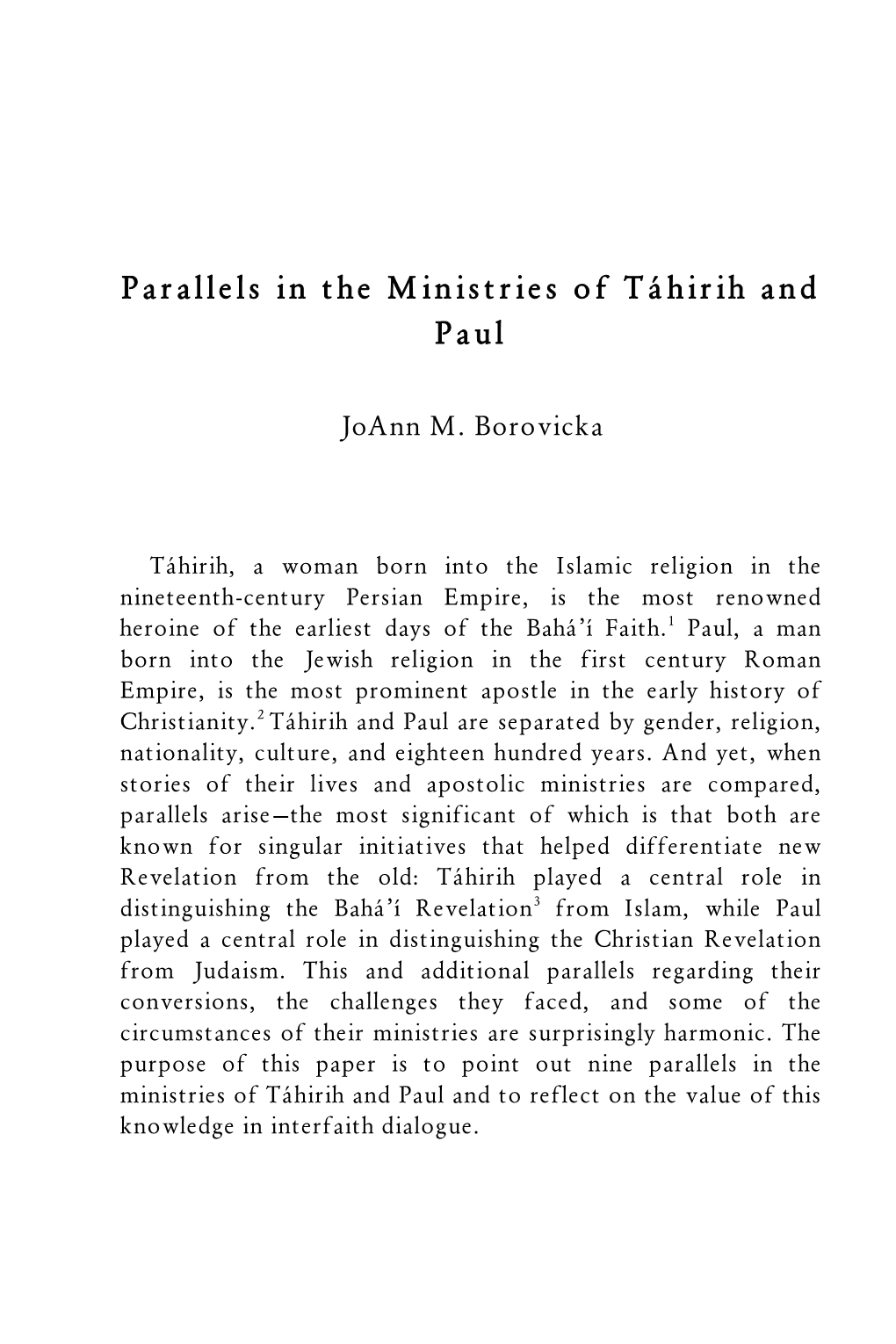 Parallels in the Ministries of Táhirih and Paul