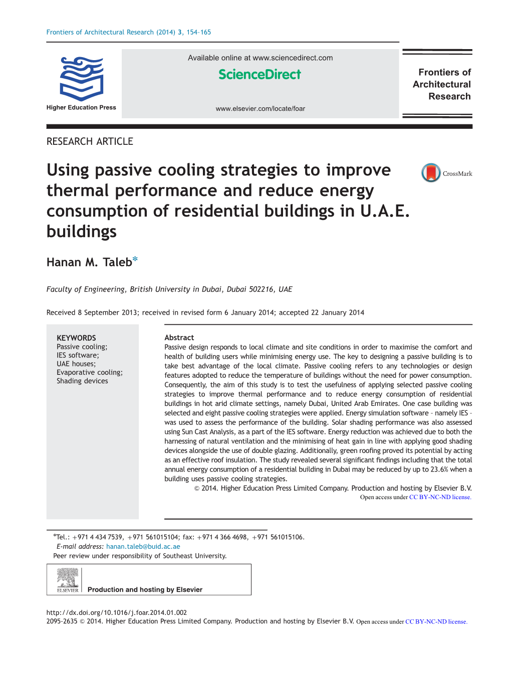 Using Passive Cooling Strategies to Improve Thermal Performance and Reduce Energy Consumption of Residential Buildings in U.A.E