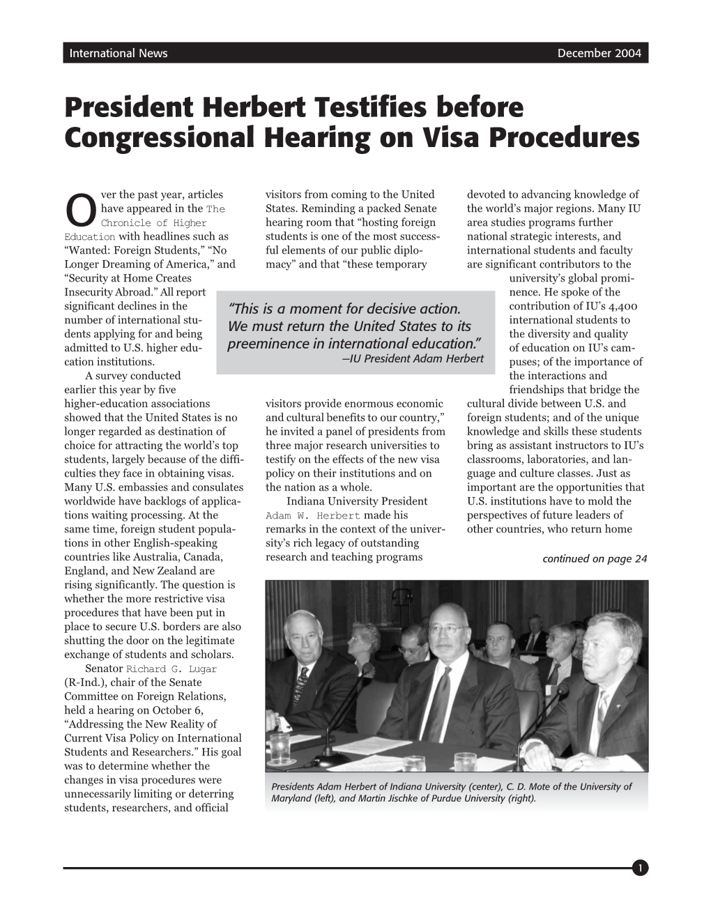 President Herbert Testifies Before Congressional Hearing on Visa Procedures