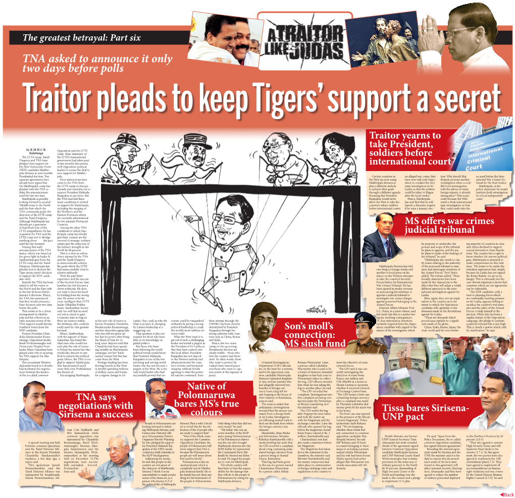 TNA Asked to Announce It Only Two Days Before Polls Traitor Pleads to Keep Tigers’ Support a Secret