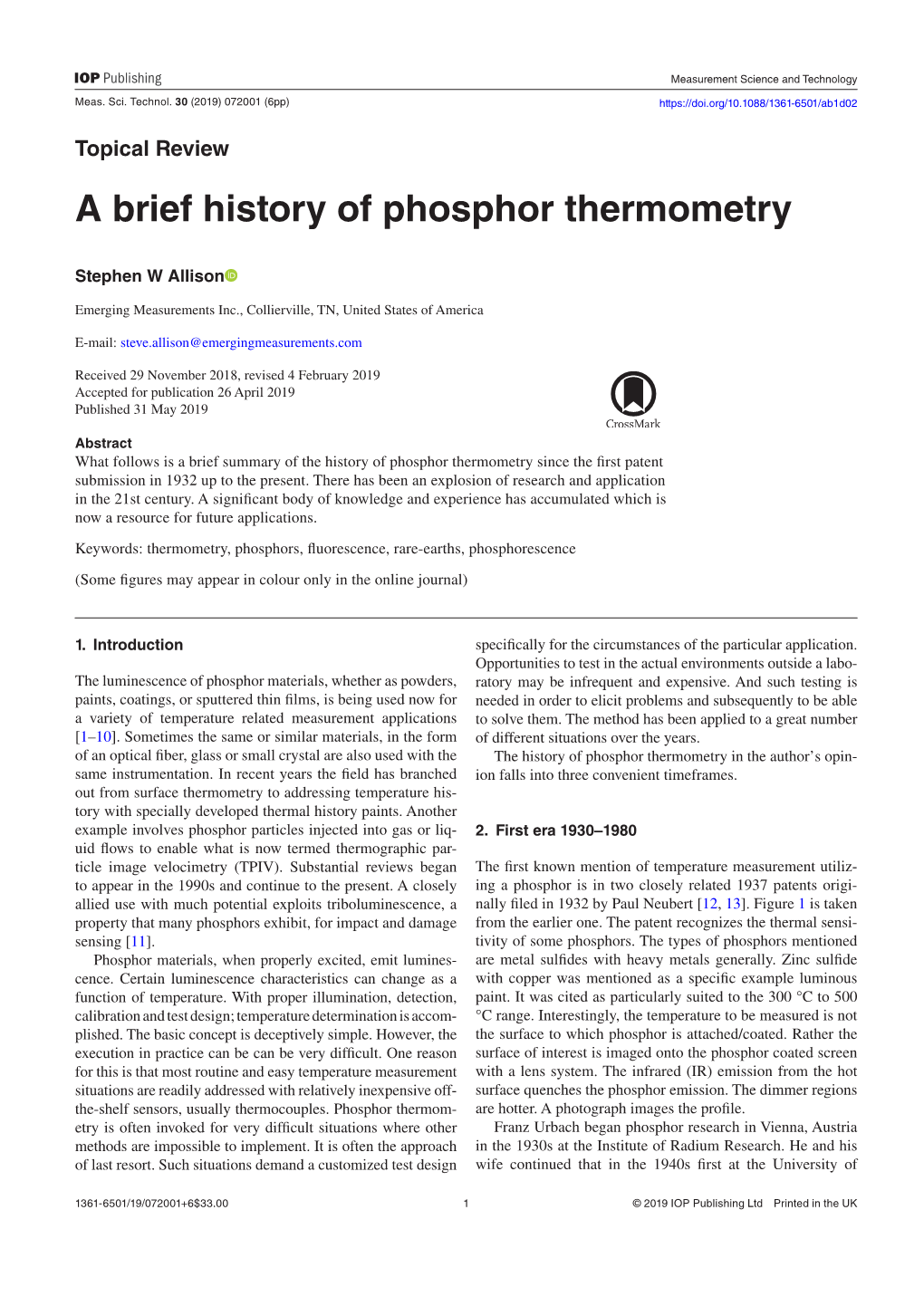 A Brief History of Phosphor Thermometry