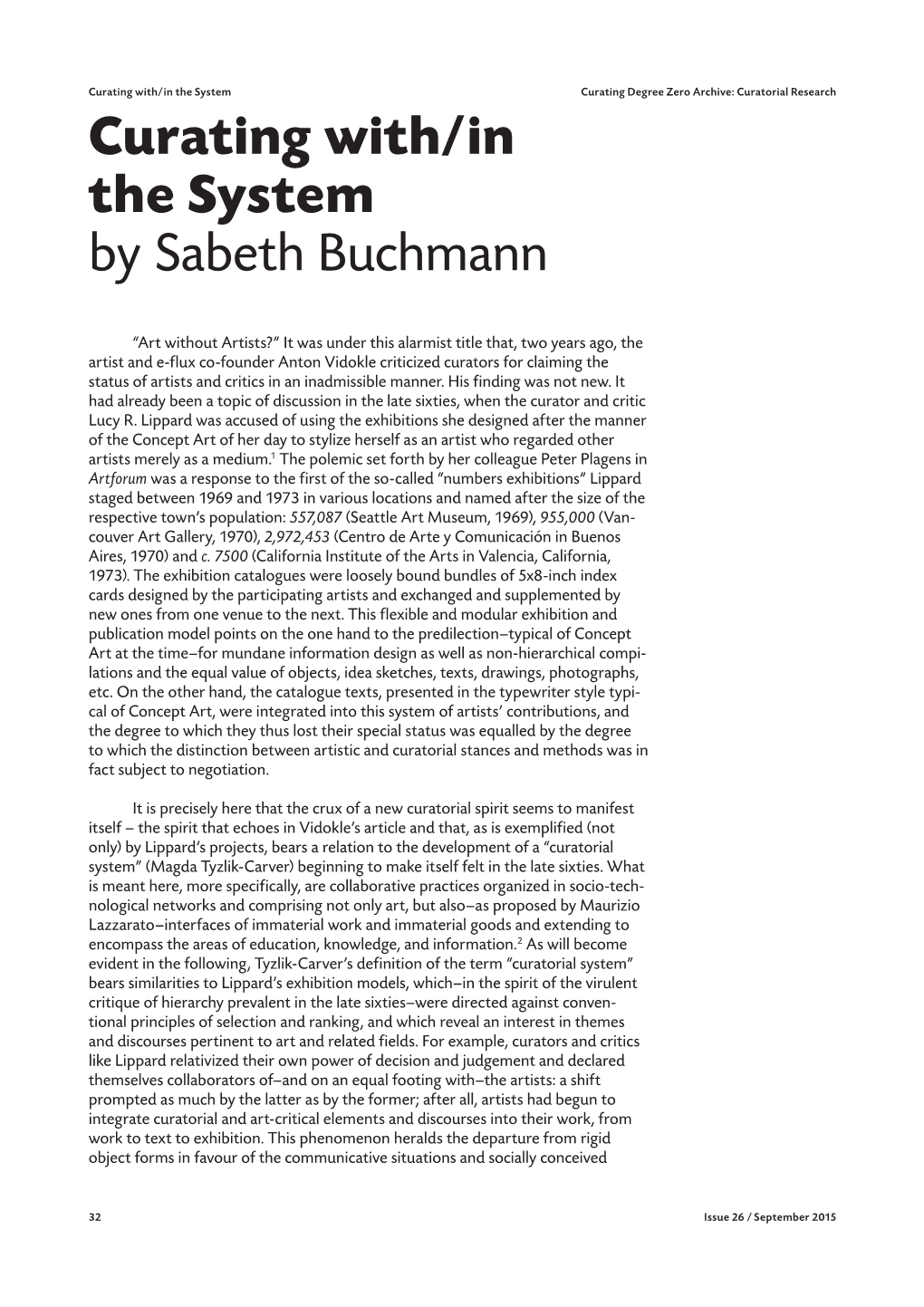 Curating With/In the System by Sabeth Buchmann