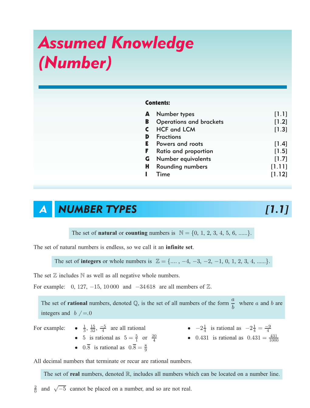 Assumed Knowledge (Number)