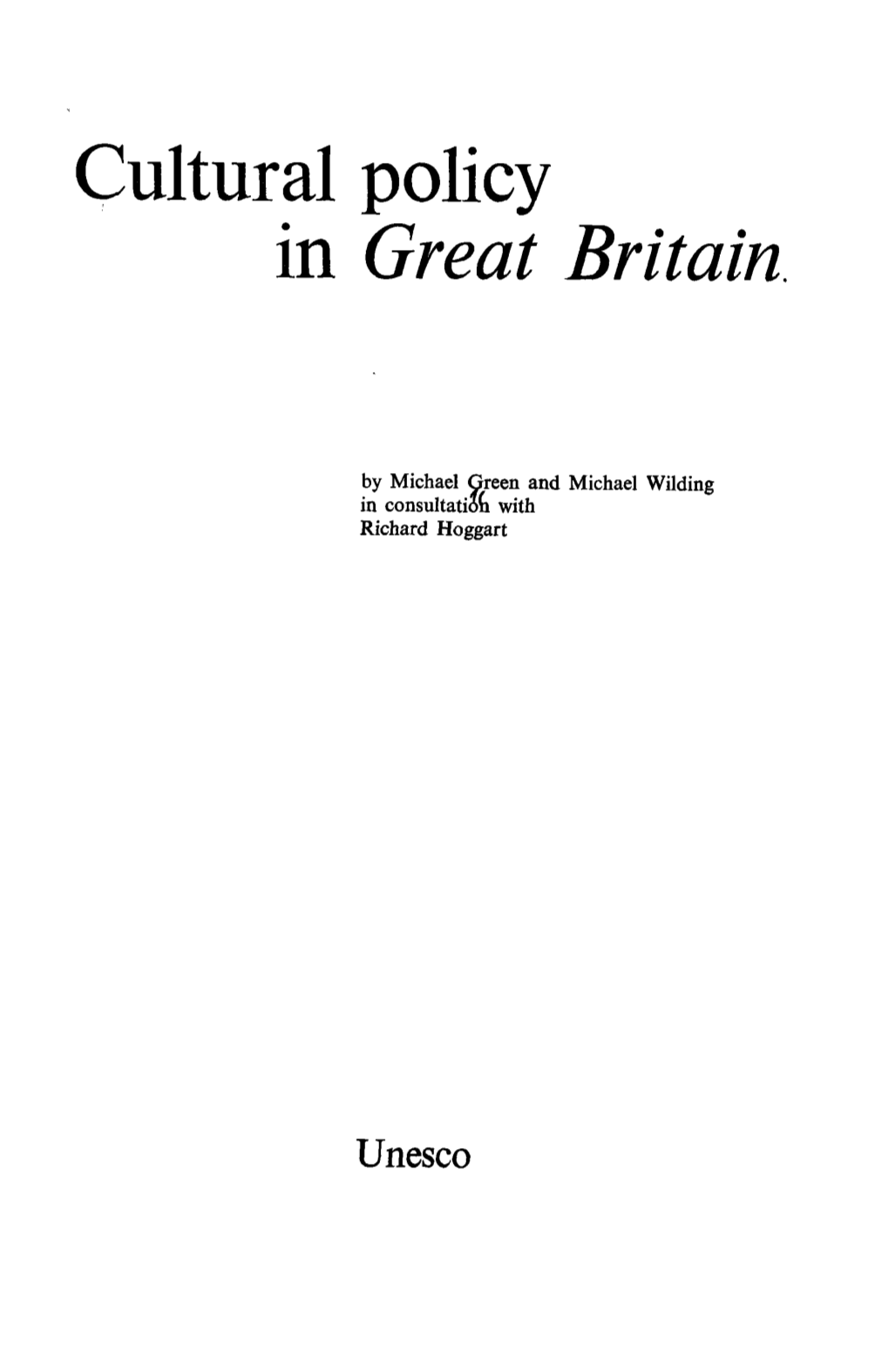 Cultural Policy in Great Britain